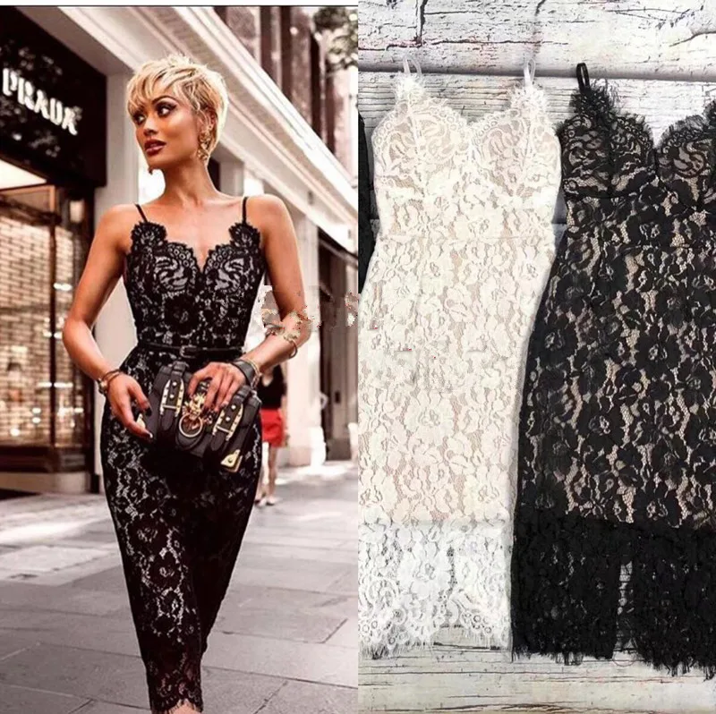 

Celebrity Black White Slip Lace Elegant Lace Dress Night Club Party Bodycon Dress