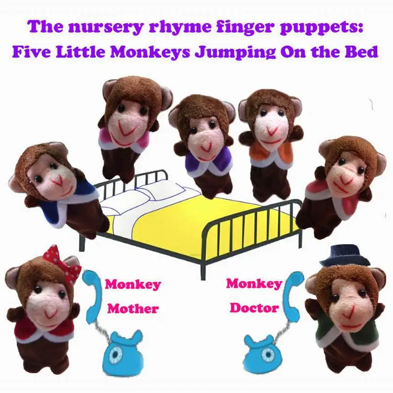 Новые 7 шт. мини-игрушки Детская рифма пальчиковые куклы пять обезьянок на кровати раннее развитие ребенка песня игрушки плюшевые фигурки на пальцы