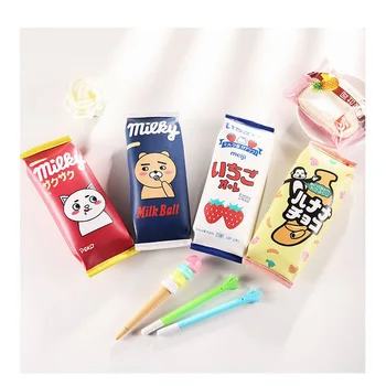

12pcs large capacity kawaii pencil bag creative milk cat pencil pouch school purse for students stationary organizer pen case