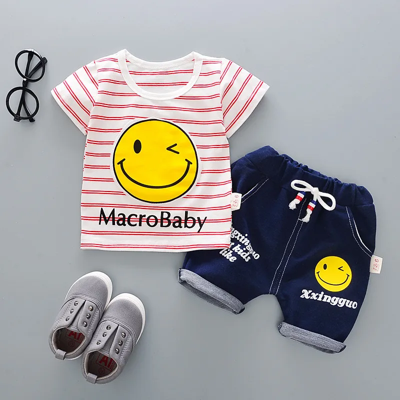 Baby Infant Boys Sets 2017 Summer Smile Striped Tops Short Pants Clothes Cotton O neck Kids