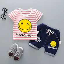 Baby Infant Boys Sets 2017 Summer Smile Striped Tops Short Pants Clothes Cotton O neck Kids