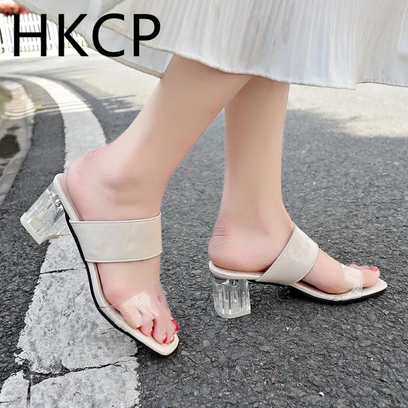

HKCP 2019 summer European American comfortable with women's shoes transparent thick with sandals wearing female slippers C250