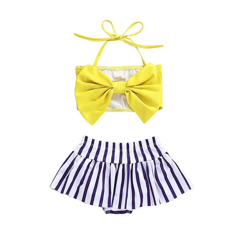 

Girl's swimsuit 2019 summer new Toddler Kids Girl Baby Swimwear Striped Printed Bow Swimsuit Beach Set #4M06