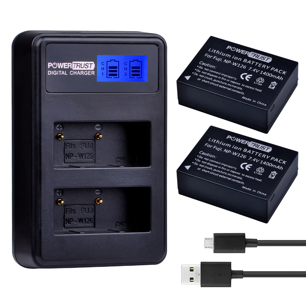 2X1400Mah Np-W126 Np W126 Batterie Per Foto/Videocamera + Lcd Usb Caricatore Doppio Per Fuji Npw126 X-T10 Xt10 X-Pro1 Xpro1 X-T1 Xt1, Hs30 33 35 50