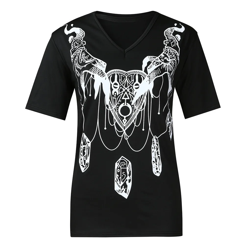 

2019 New Fashion Tshirt Women Gothic Style Punk Girl Summer Short Sleeve V-neck Tops T-shirt Camiseta Top Women Harajuku T Shirt