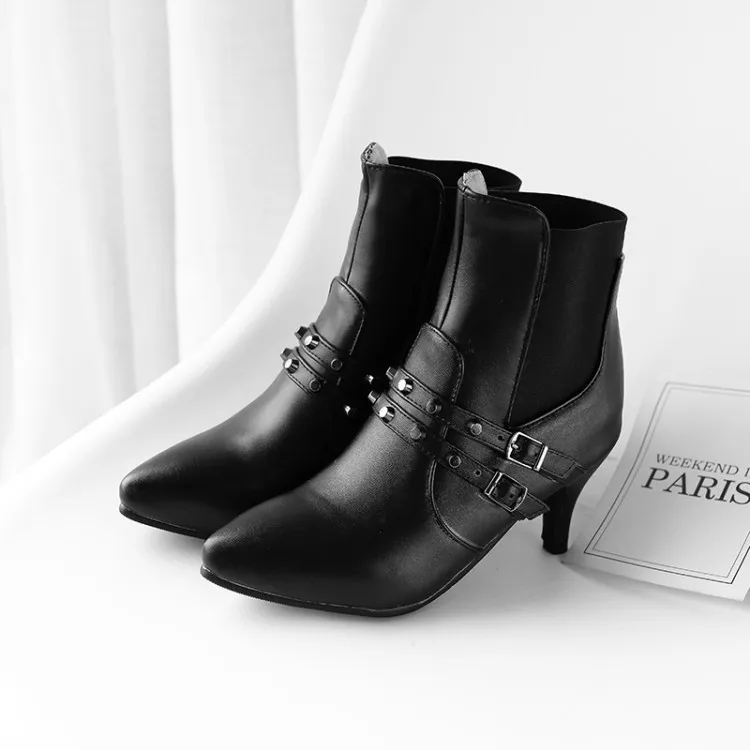 

Big Size 9 10 11-17 boots women shoes ankle boots for women ladies boots Pointed willow belt buckle trim