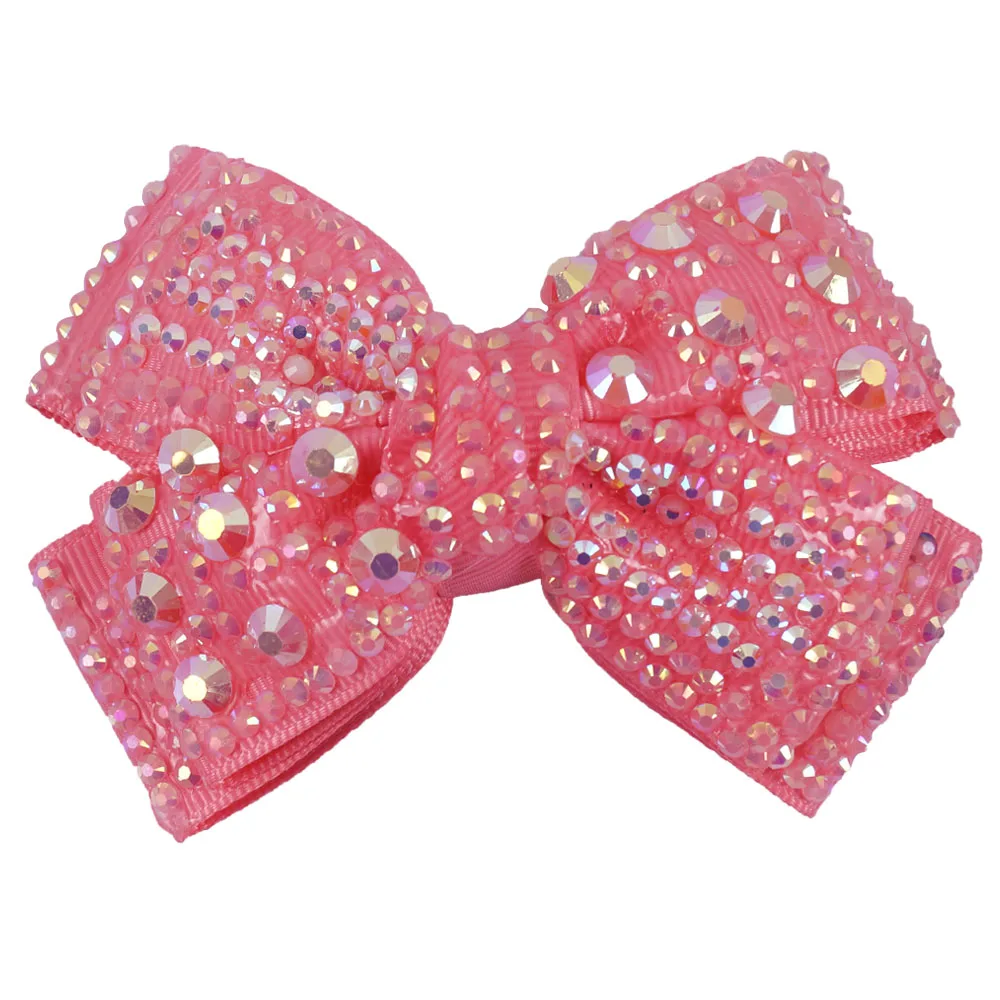 

1PC 4" Girls' Grosgrain Ribbon Hair Bows Full Rhinestone Bling With Hair Clips Hairpins Barrettes For Girls Hair Accessories