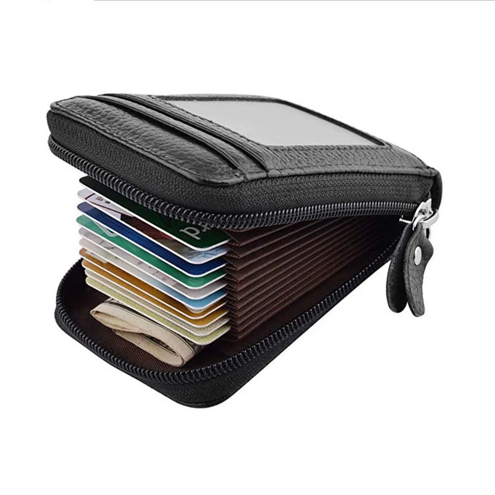 

Vintage Genuine Leather Men's Wallet Credit Card Holder RFID Blocking Zipper Pouch Card Protect Case Pocket Plastic Card Holder