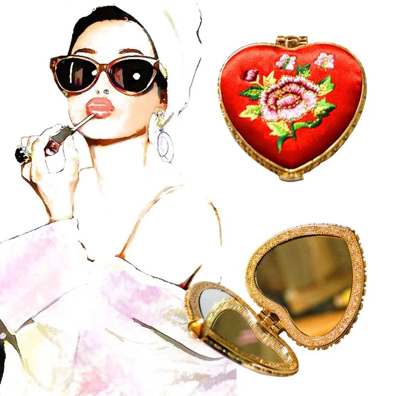 1 шт. Портативный цветок в форме сердца Вязание карманное зеркало для макияжа с Бабочкой Пряжка подарок для женщины девушка цвет случайный
