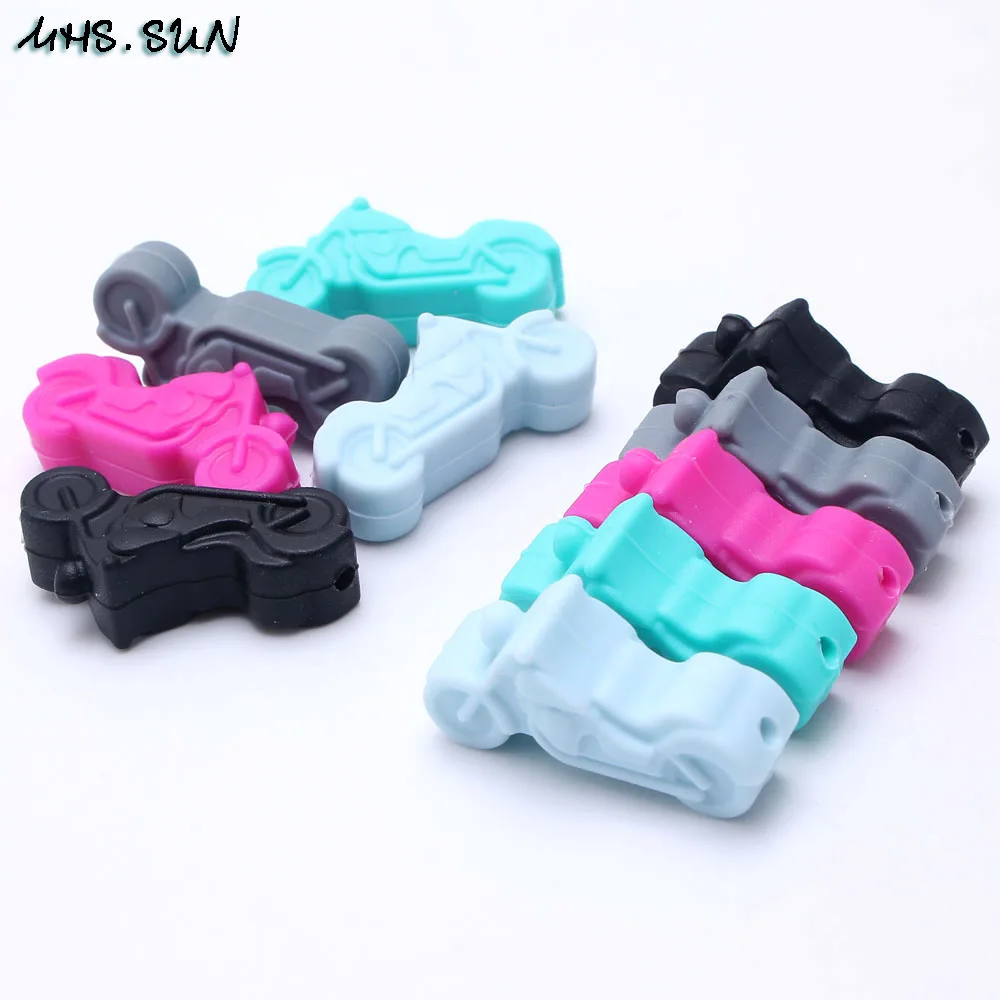 

MHS.SUN 100% Food Grade Motorcycle Silicone Beads 15PCS Cute Baby Chewing Toy Gift Teethers Loose Beads For DIY Infant Jewelry