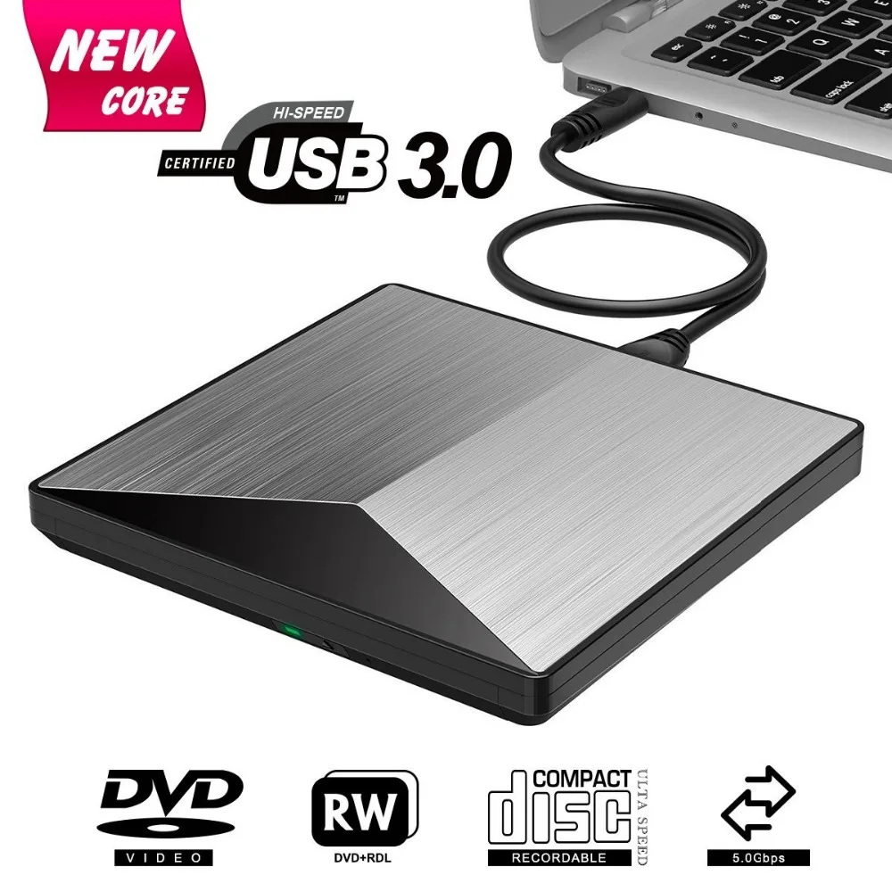 External DVD Drive USB 3.0 CD DVD +/-RW Burner Rewriter Player, Optical Superdrive High Speed Data Transfer for Laptop MacBook