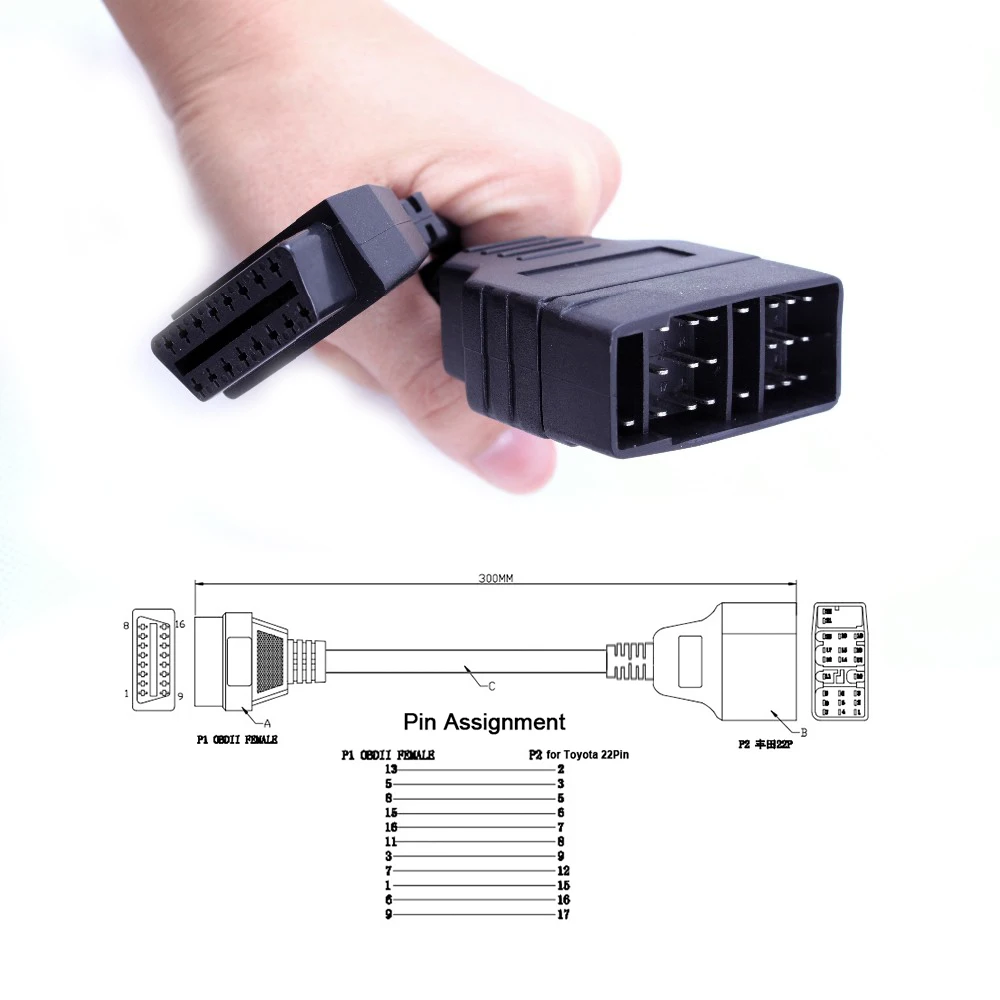 5 шт./лот OBD2 разъем кабель для Тойота 22pin OBD1 для ODB2 16pin Женский Разъем для Toyota 22Pin OBD 2 Автомобильный диагностический кабель