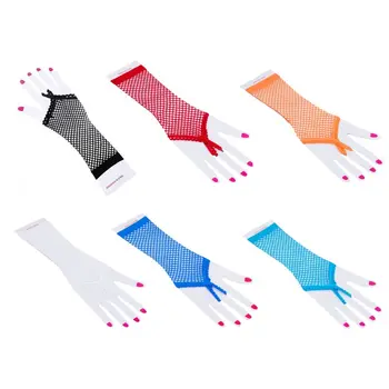 

Women Sexy Sheer Punk Long Fingerless Gloves Solid Color Fishnet Disco Dancing Party Mesh Mittens Lace Trim With Finger Loop W77