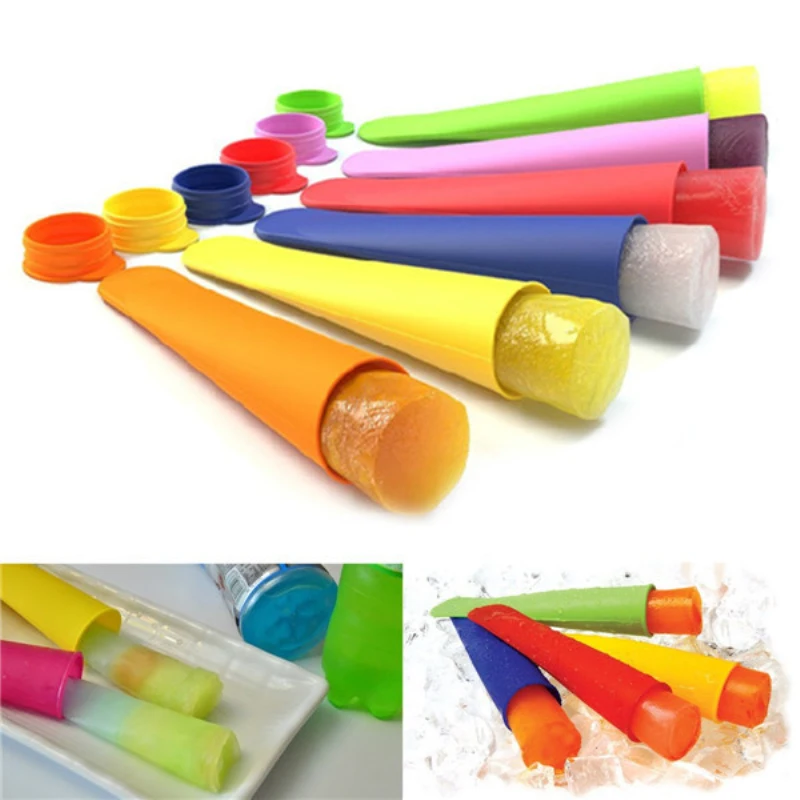 

Creative 6Pcs Candy Color DIY Ice Cream Mold Push Up Ice Cube Silicone Ice Tray With Lid Popsicle Maker Kitchen Tools