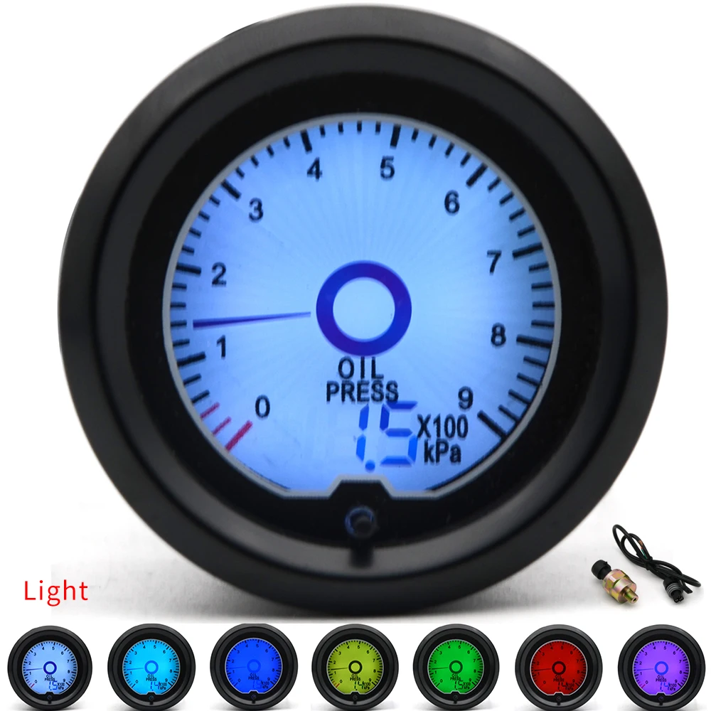 

2" 52mm Oil Press Gauge 7 Color Racing Gauge LCD Digital Display Car Meter Multiple Colors Oil Pressure