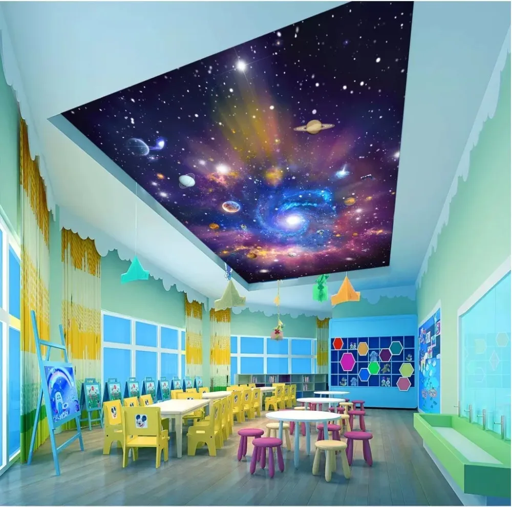 Us 8 85 41 Off Beibehang Custom Ceiling 3d Wallpaper Colorful Starry Sky Universe Galaxy Dream Room Zenith Ceiling Painting 3d Wallpaper Mural In