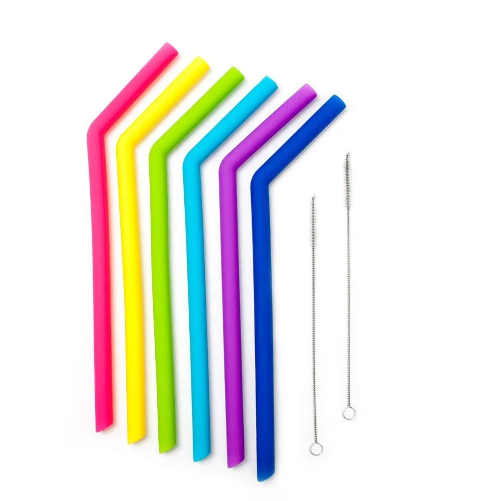 6pcs/set reusable silicone Smoothie Straws BPA Free drinking straws