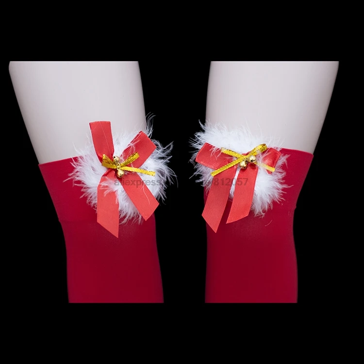 Женские сексуальные рождественские колготки, прозрачные ботфорты, чулки высотой до бедра, фигурные колготки с колокольчиками, колготки на Рождество