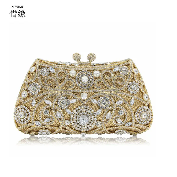 XIYUAN BRAND Luxury gold Crystal Evening Bag Clutch diamond party purse pochette soiree Women evening handbag wedding clutch bag XIYUAN BRAND Luxury gold Crystal Evening Bag Clutch diamond party purse pochette soiree Women evening handbag wedding clutch bag