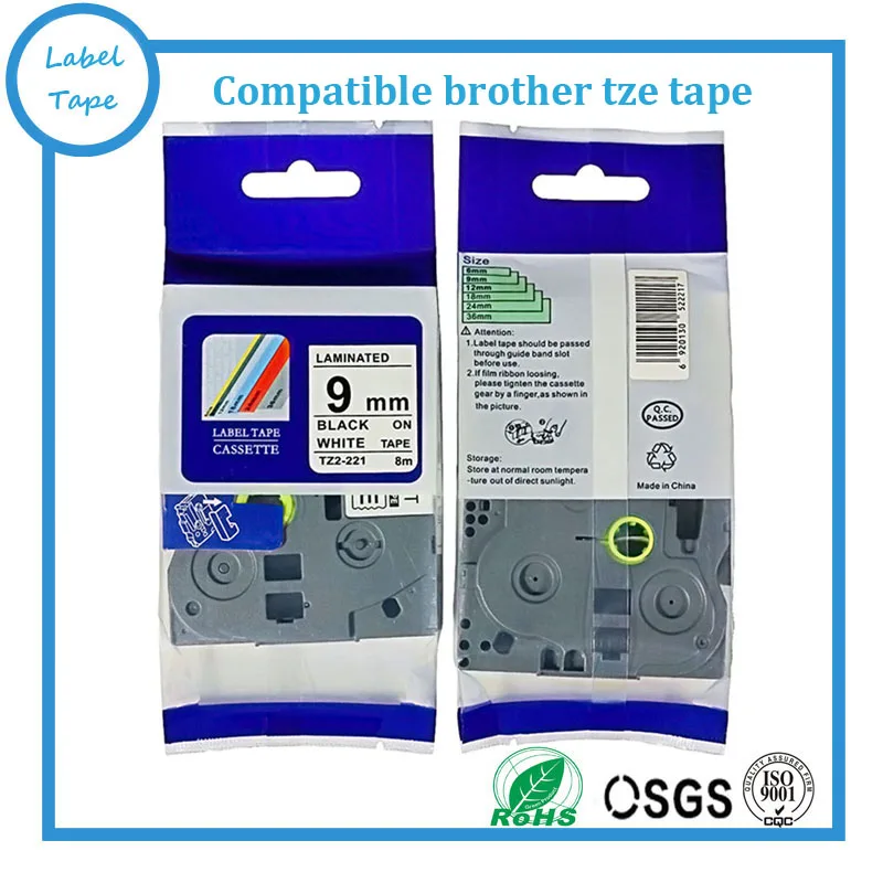 6 Pack TZe-221 TZ221 Label Tape Cassette Compatible for Brother P-Touch 9mm 3/8" 