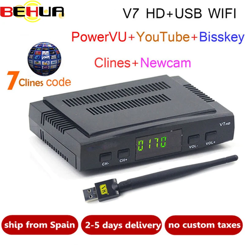 

Freesat V7 HD Satellite Receiver +1 Year Europe Spain C-Cam 7 Clines Server+1 USB WIFI Device DVB-S2 Satellite Receiver Decoder