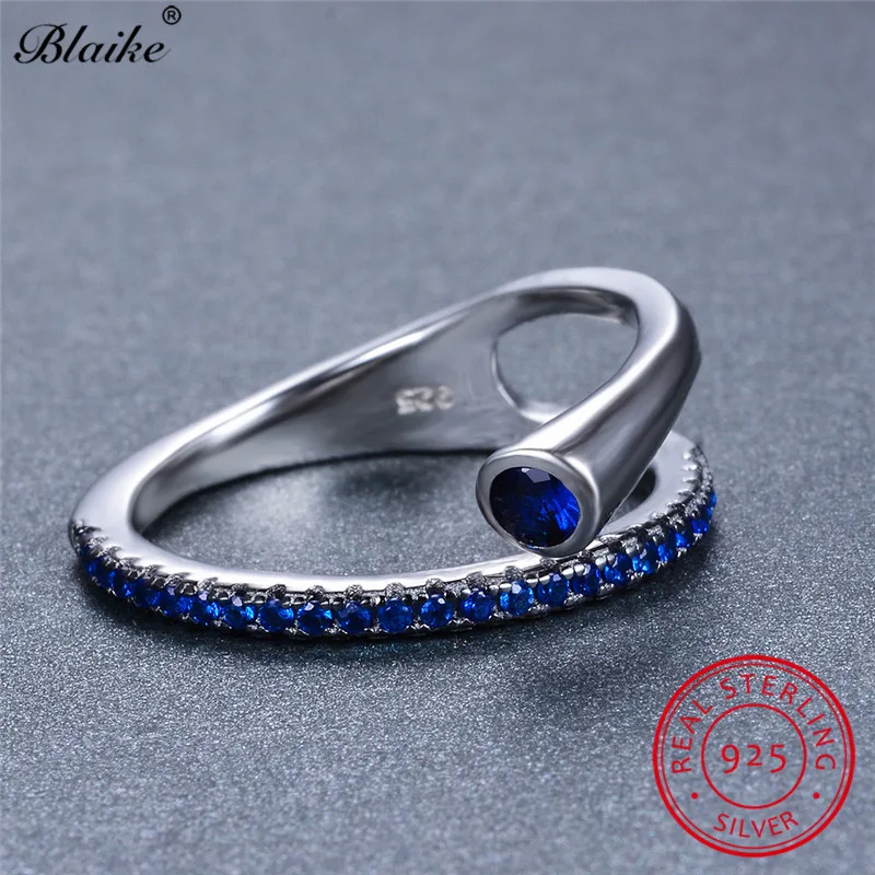 Blaike 925 пробы серебряные кольца для женщин Голубой Сапфир циркон камень Обручальные кольца минималистский обручальное кольцо ювелирные украшения