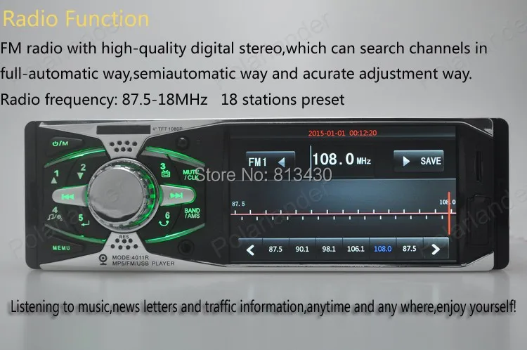 Bluetooth, 4-дюймовый TFT экран HD автомобильный радиоприемник MP3 MP4 MP5 12V Аудио плеер для автомобиля стерео Поддержка камера заднего вида USB/SD 1 DIN