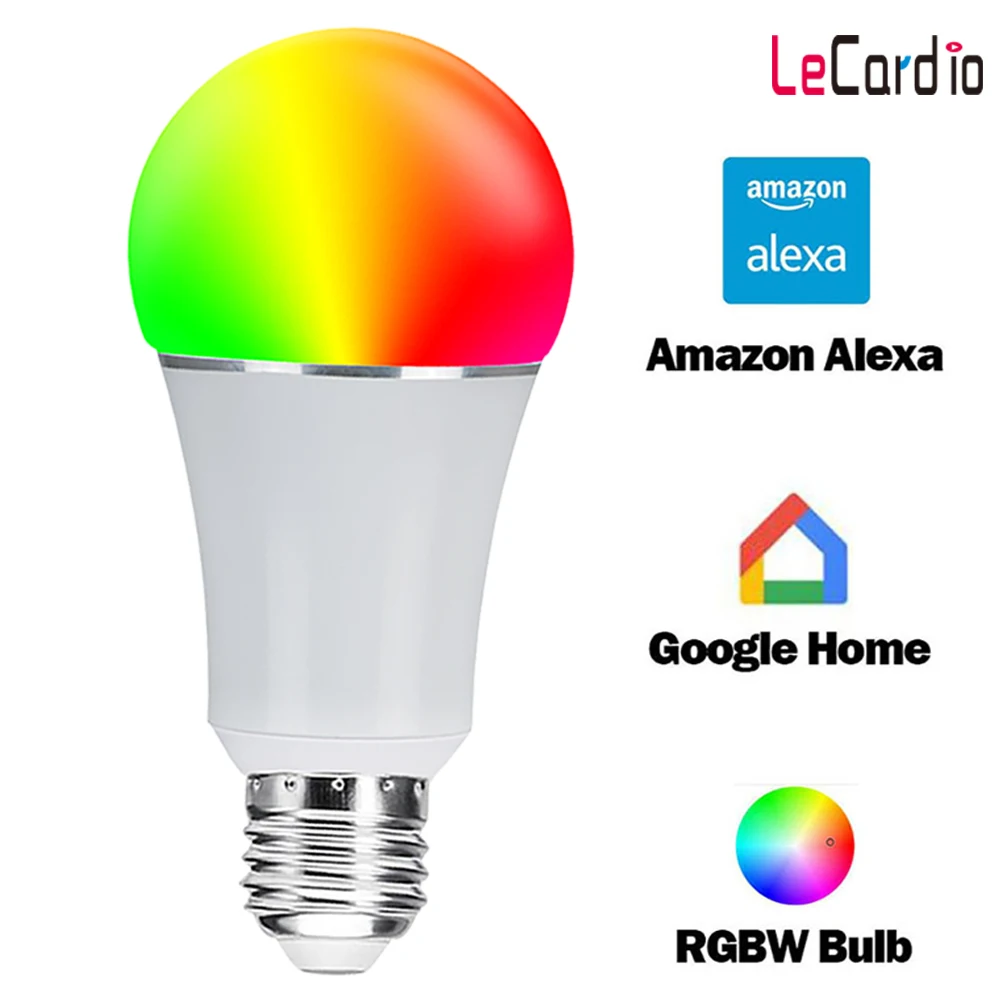

Wifi Bulb RGBW Smart Light Cell Phone Remote Control, 7W E26 E27 Compatible with Alexa Google Home Assistant Phone Wake UP Light
