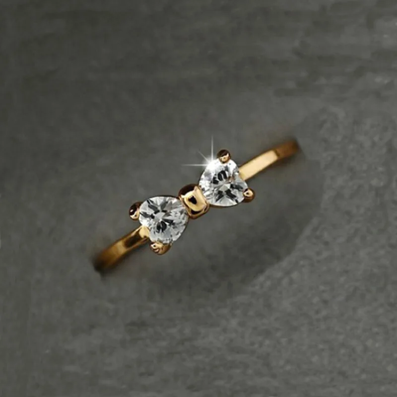

Fashion Austria Crystal Rings Gold Color Finger Bow Ring Wedding Engagement Cubic Zirconia Rings For Women Wholesale New