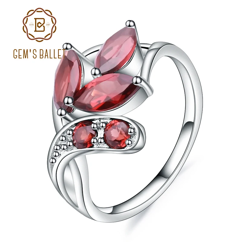 Gem балетки 2.38Ct маркиза натуральный кольцо с красным гранатом 925 пробы форма