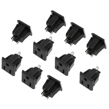 

10 Pcs Panel Mount US 3 Pins Power Socket Plug Black Supply Adapter AC 125V 15A --M25