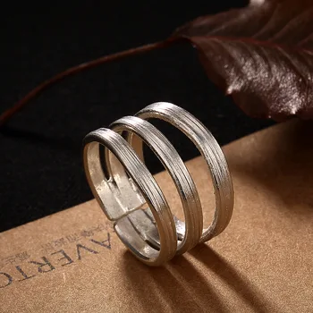 

Sterling Silver Thailand Hand-made Drawing Line Three Circles Opening Lady Individuality Hook And Silver Ring Wholesale