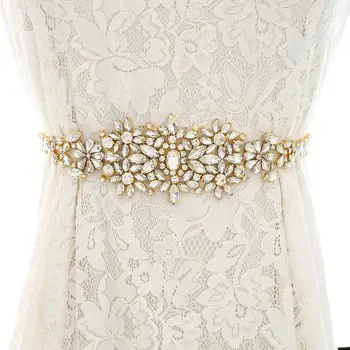 

Crystal Wedding Belt Gold Rhinestone Bridal Sash Belt Hand Beaded Bridal Belt For Wedding Dress Decoration S195G
