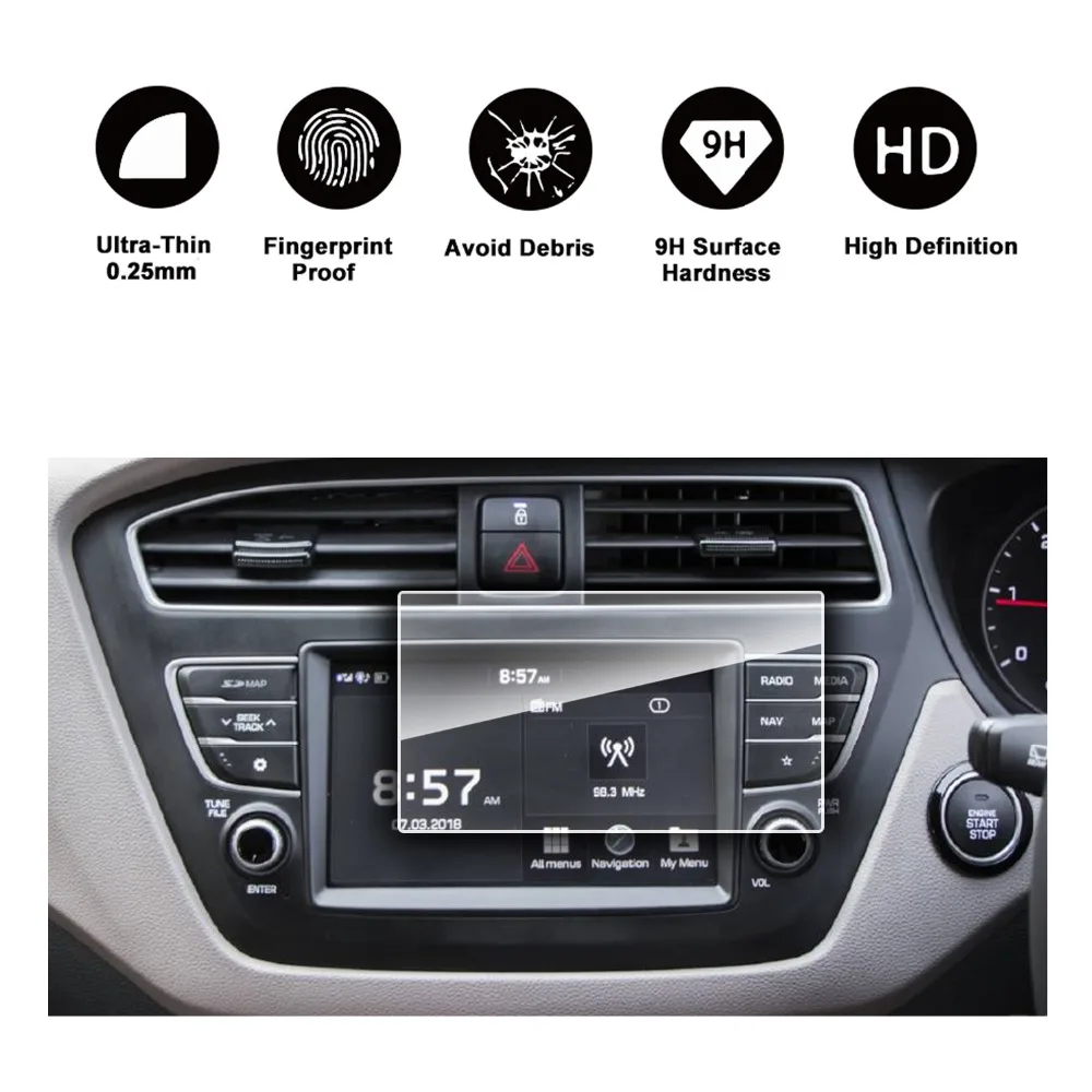 

RUIYA navigation screen protective film for Elite i20 AVN System 7inch touch center display,9H tempered glass screen protector