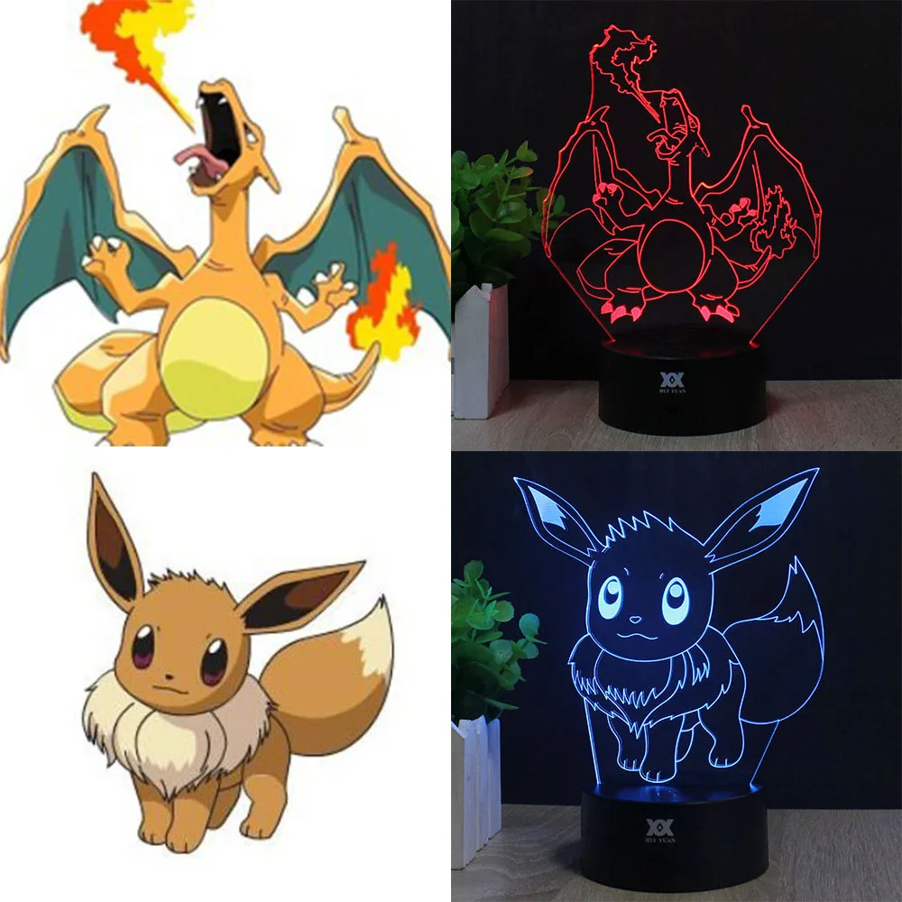 Pokemon Go 3D лампа Charmander Чаризард Сквиртл LED, Декоративный Светильник Настольный USB Новинка Ночные светильники ребенка подарок Хуэй Юань Марка