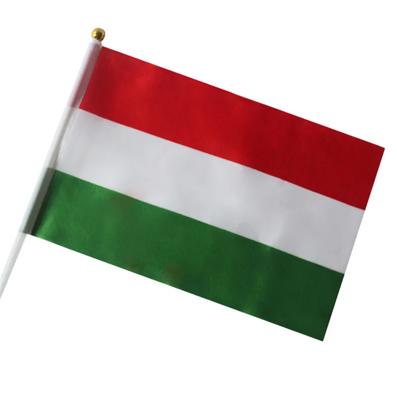 

Hungary hand flag 5pcs Home Decoration 21*14cm Hungary hand waving flags with Plastic poles