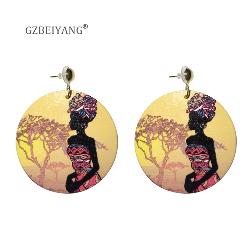 

GZBEIYANG Popular New Gothic DIY Design Handmade Earrings for Beautiful African Woman Painted Round Stud Earrings Jewelry Gifts