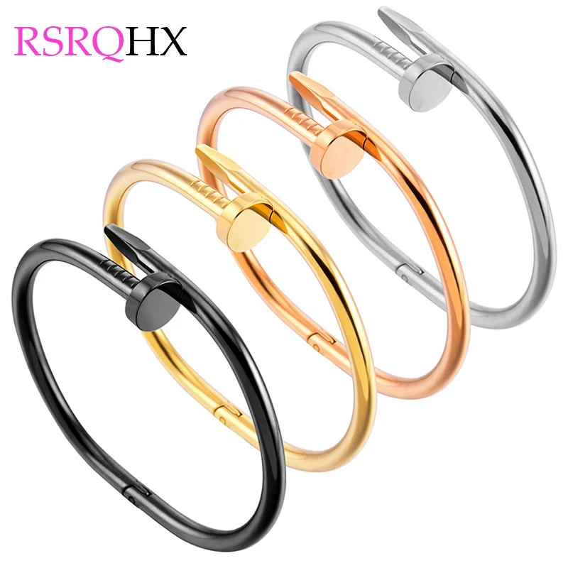 

Nail Cuff Bangles Bracelets Screw Open Couple Bangle Women Girls Men Crystal Stainless Steel Jewelry Wedding Party Anniversary