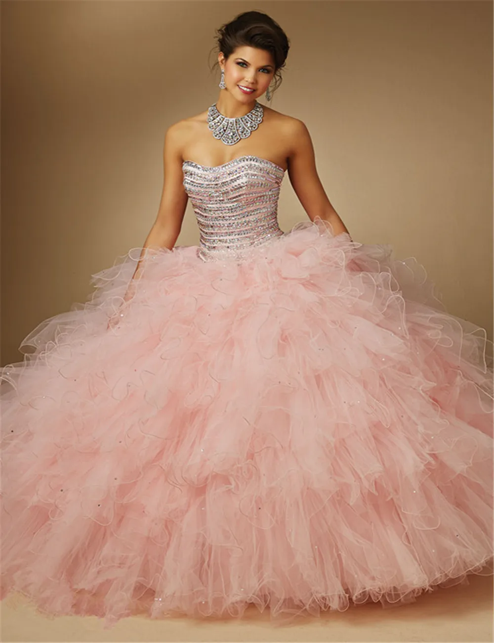 2016 Latest Style Pink Quinceanera Dress Lace Up Ruffles Ball Gown with