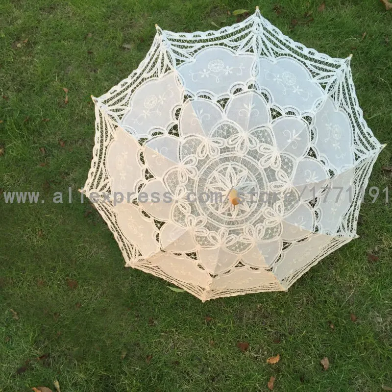 Винтажный кружевной зонтик ручной работы с вышивкой белый и бежевый Баттенбург кружевной зонтик Свадебный зонтик для невесты - Цвет: Beige