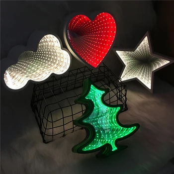 

3D Tunnel Lighting Effects Can Be Hanged LED Night Light Xmas Tree Star Cloud Heart Shape Home Decor AA Battery Power Luminaire