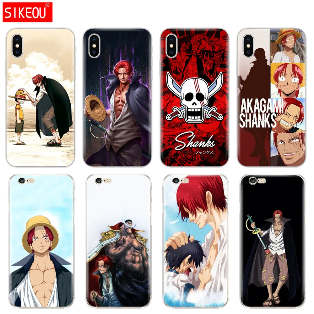 

Silicone Cover Phone Case For Iphone 6 X 8 7 6s 5 5s SE Plus 10 XR XS Max Case One Piece Shanks anime Red Hair Shanks
