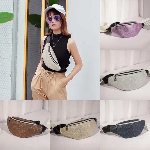 Fashion Women leather bag Bling Sequins Shoulder Bag Messenger Chest Bag fanny pack waist bag fanny pack