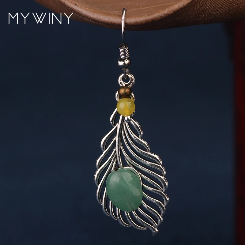 Винтажные Этнические женские серьги MYWINY с перьями из металла зеленые