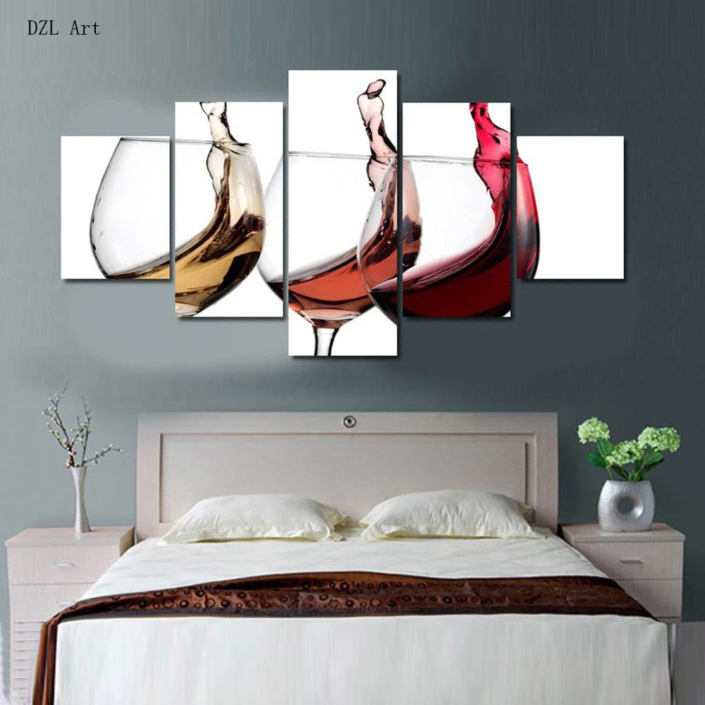 Us 22 9 Drop Shipping 5 Sets Panels Wine Glass Print On Canvas Large Canvas Painting For Bedroom Wall Art For Home Decor In Painting Calligraphy