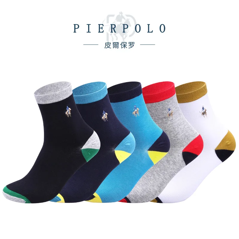 PIERPOLO брендовые носки 5 пар/лот хлопковые зимние носки calcetines вышивка Для мужчин носки Повседневное хлопок экипажа носки Для мужчин