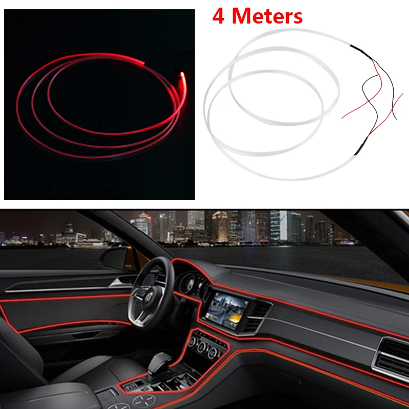 

Car Accessories 12V 4M Optical Fiber Light Car Interior Decorative Strip Lamp Dash Trim Moulding LED Strip Car Light Blue Red
