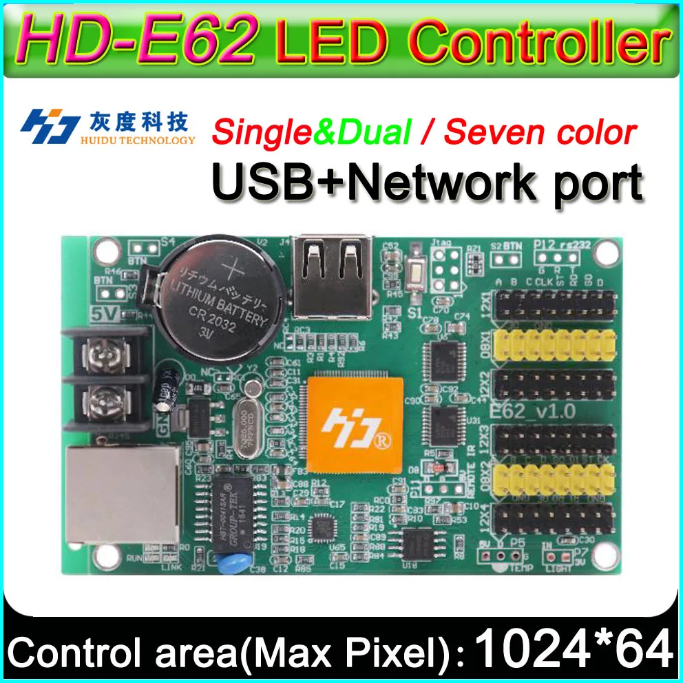 

HD -E62 LED display controller, Single&double color P6 P10 LED sign Control card,With full color module Support seven color