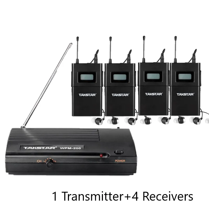 

Takstar wpm-200 / wpm200 UHF Wireless Monitor System In-Ear Stereo Wireless Headset Stage monitors 1 Transmitter + 4 Receivers