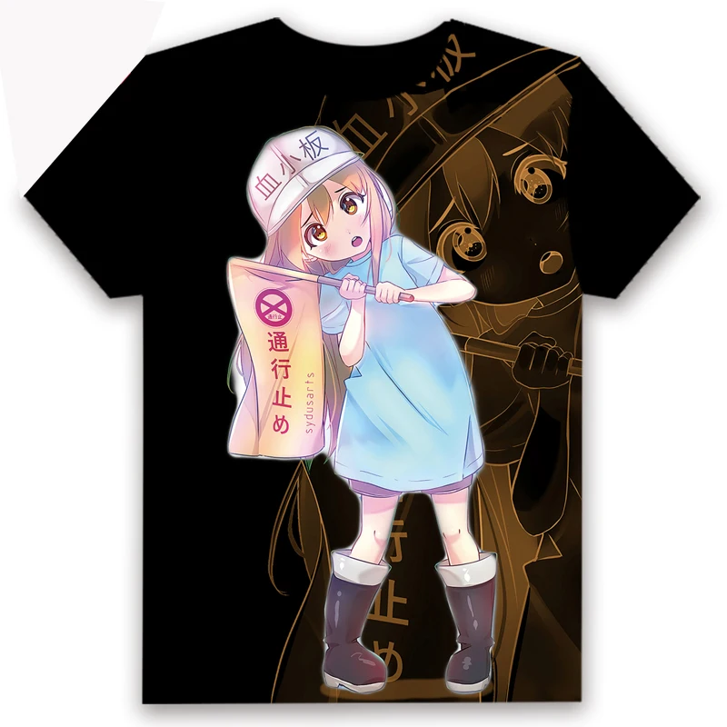T shirt Hataraku Saibou Short Sleeve Unisex Black Shirt